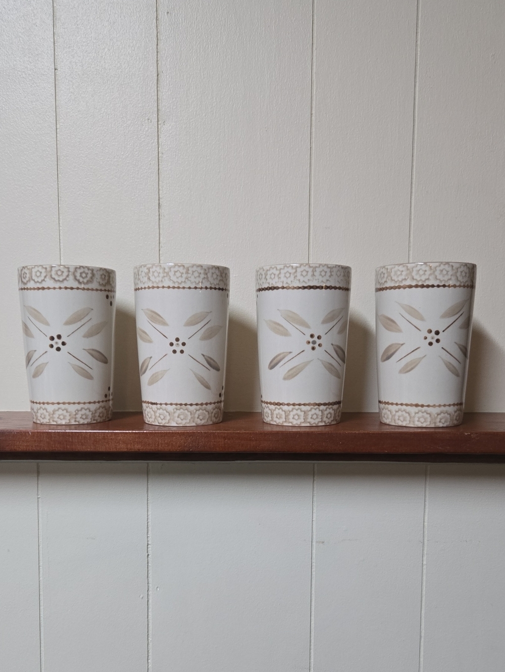 Temp-Tations Taupe Floral Ceramic Tumbler/Cups Set - 4 Pieces